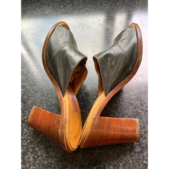 Vtg Effezeta Vigevano  Made In Italy Slide On Wooden High Heels Shoes Deep Teal - Picture 9 of 10